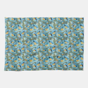 Linge De Cuisine Cadeau d'anniversaire Flore bleu et or sans join