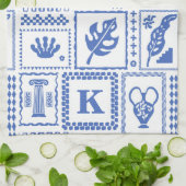 Linge De Cuisine Cadeau de monogramme abstrait bleu blanc (Plié)