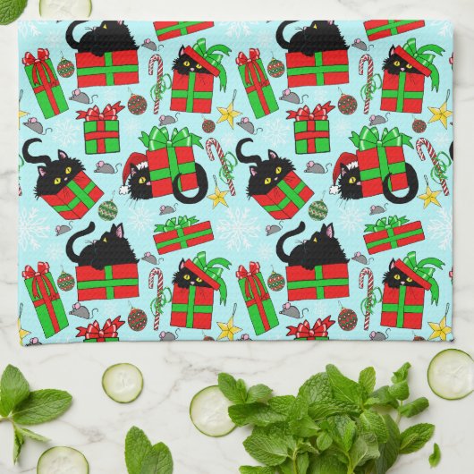 Linge De Cuisine Cadeaux de Noël de chat noir (Plié)