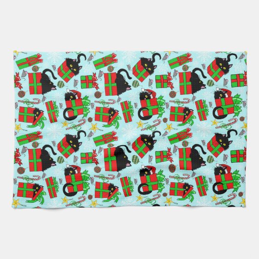 Linge De Cuisine Cadeaux de Noël de chat noir (Horizontal)