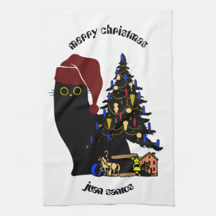 Linge De Cuisine cadeaux de Noël de chat, nom personnalisé