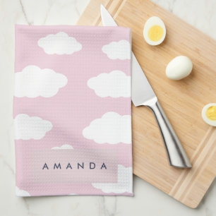 Linge De Cuisine Cadeaux de nuages roses de Monogramme personnalisé