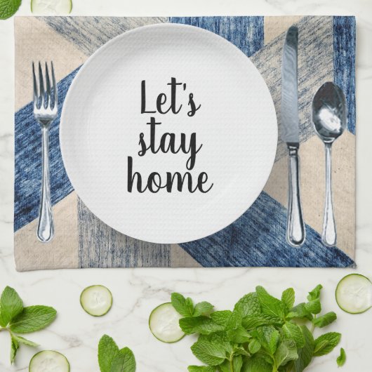 Linge De Cuisine Cadre Du Dîner Sur L'Abstrait Bleu (Plié)