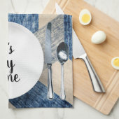 Linge De Cuisine Cadre Du Dîner Sur L'Abstrait Bleu (Quart Plié)