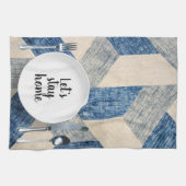 Linge De Cuisine Cadre Du Dîner Sur L'Abstrait Bleu (Horizontal)