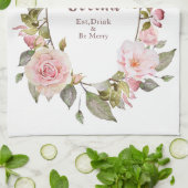 Linge De Cuisine Cadre floral "Cocina " de roses roses (Plié)