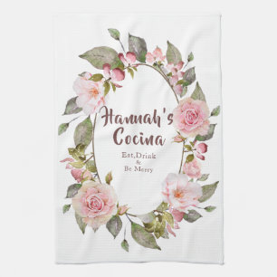 Linge De Cuisine Cadre floral "Cocina " de roses roses