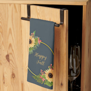 Linge De Cuisine Cadre floral d'automne avec texte personnalisable