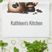 Linge De Cuisine Café Cute Personnalisé Gnome Blanc Brown Cadeau (Plié)