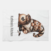 Linge De Cuisine Café Cute Personnalisé Gnome Blanc Brown Cadeau (Horizontal)