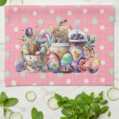Linge De Cuisine Café Easter Bunny Aquarelle Boissons (Plié)