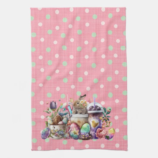 Linge De Cuisine Café Easter Bunny Aquarelle Boissons (Vertical)