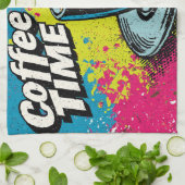 Linge De Cuisine "Café Time" Vibrant Pop Art Conception de Mug (Plié)