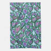 Caladiums colorés Aquarelle Feuille rose vert