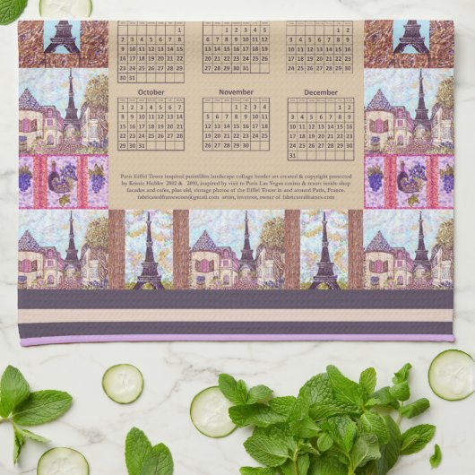 Linge De Cuisine Calendrier 2023 Paris Tour Eiffel Pointillisme Art (Plié)