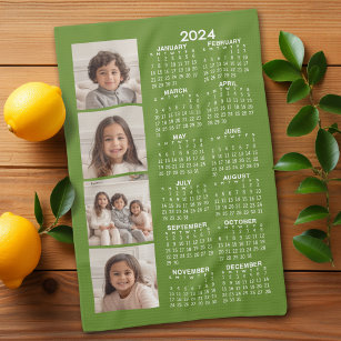 Linge De Cuisine Calendrier 2024 avec 4 Collage de photos - vert