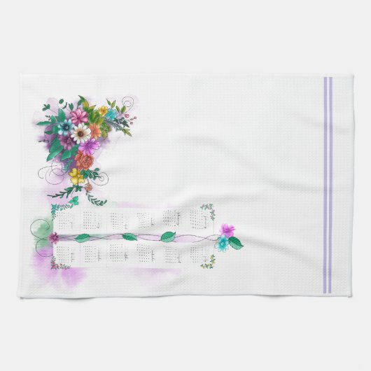 Linge De Cuisine Calendrier 2025, belle aquarelle florale (Horizontal)
