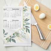 Linge De Cuisine Calendrier 2026 Aquarelle moderne Feuilles botaniq (Quart Plié)