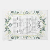 Linge De Cuisine Calendrier 2026 Aquarelle moderne Feuilles botaniq (Horizontal)