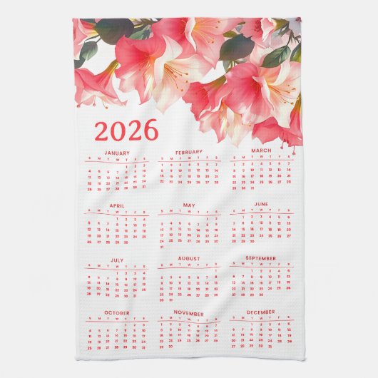Linge De Cuisine Calendrier 2026 avec des fleurs (Vertical)