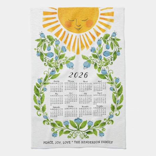 Linge De Cuisine Calendrier 2026 Fleurs Bleues Bleues Bleues Bleues (Vertical)