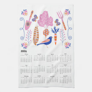 Linge De Cuisine Calendrier 2026 Folk Art Cottagecore Vegetable Plo