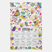 Linge De Cuisine Calendrier 2026 Oiseaux et fleurs roses et violett (Vertical)