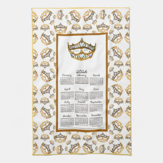 Linge De Cuisine Calendrier 2026 Reine de Cœur Couronne d'Or Tissu