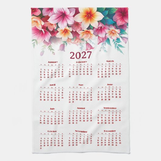 Linge De Cuisine Calendrier 2027 avec des fleurs (Vertical)