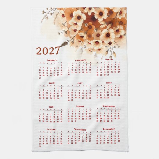Linge De Cuisine Calendrier 2027 avec des fleurs (Vertical)