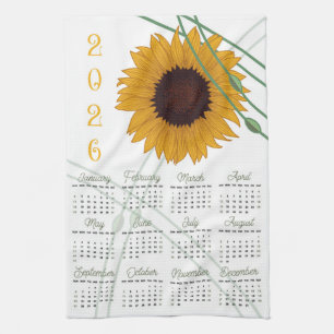 Linge De Cuisine Calendrier Art Nouveau Retro Floral Sunflower 2026