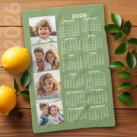 Linge De Cuisine Calendrier avec 4 photos - Sage Green
