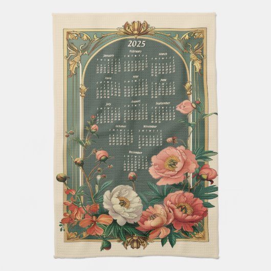 Linge De Cuisine Calendrier cadeau Art Nouveau Peony 2025 (Vertical)