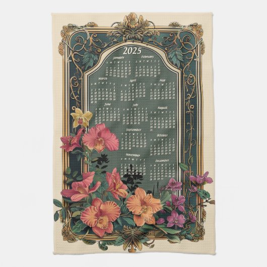 Linge De Cuisine Calendrier cadeau de l'orchidée tropicale 2025 (Vertical)