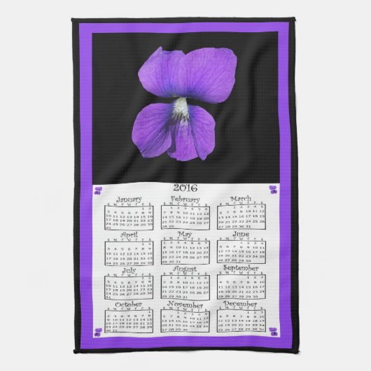 Linge De Cuisine Calendrier de tissu de 2016 violettes (Vertical)