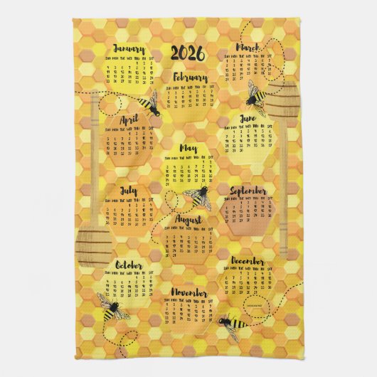 Linge De Cuisine Calendrier des abeilles miel 2026 (Vertical)
