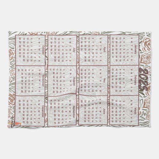 Linge De Cuisine Calendrier des motifs de fleurs 2025 (Horizontal)