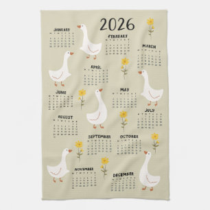 Linge De Cuisine Calendrier Fleur sauvage et oie jaune 2026 - Beige