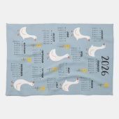 Linge De Cuisine Calendrier Fleur sauvage et oie jaune 2026 - Bleu (Horizontal)