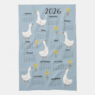 Linge De Cuisine Calendrier Fleur sauvage et oie jaune 2026 - Bleu