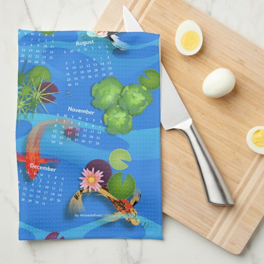 Linge De Cuisine Calendrier japonais Koi Fish Pond 2026 (Quart Plié)