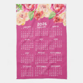 Linge De Cuisine Calendrier Peint Aquarelle Fleurs rose chaud (Vertical)