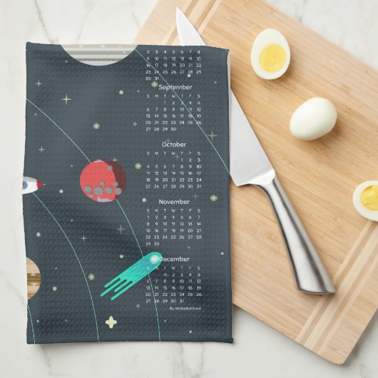 Linge De Cuisine Calendrier Retro Space 2026 (Quart Plié)