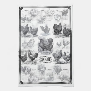 Linge De Cuisine Calendrier vintage des poulets 2026