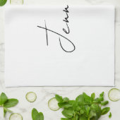 Linge De Cuisine Calligraphie Elégant Noir Blanc Plaine Nom simple (Plié)