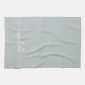 Linge De Cuisine Calligraphie Vert Sauge Monogramme Nom Script (Horizontal)