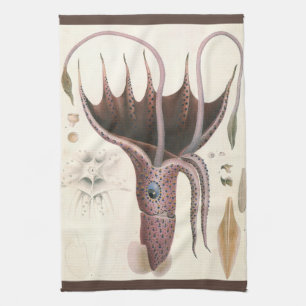 Linge De Cuisine Calmar parapluie, Animaux marins vintage