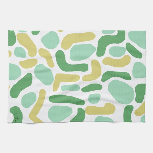 Linge De Cuisine Calypso Moderne Abstrait Vert Lime Or (Horizontal)