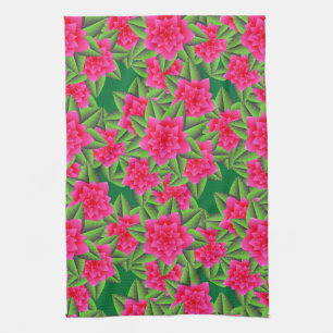 Linge De Cuisine Camellias roses de Fuschia et Feuilles verts