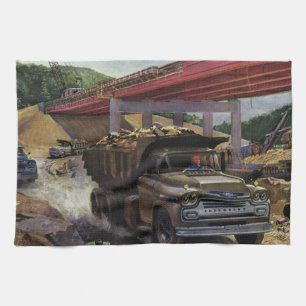 Linge De Cuisine Camion de vidange vintage d'entreprise sur un chan